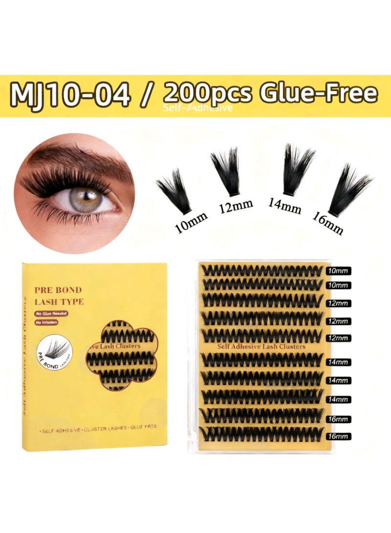 Gecomo Self Adhesive Eyelashes Clusters 200PCS Press On Lashes Clusters Kit Reusable Pre Glued Lashes, Mix 10-16mm Individual Lash Extension Kit with Lash Tweezers for Beginners - Image 1