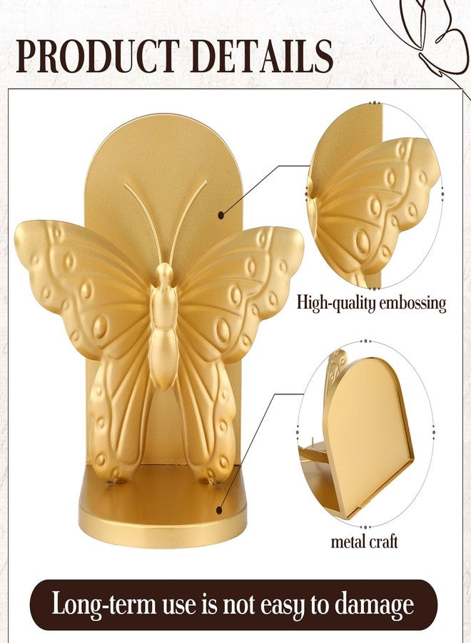 YooNotee 2 Pcs Vintage Butterfly Bookends Metal Butterflies on Stands with Gold Finish, 7" Tall Heavy Duty Decorative Book Ends, Book Stopper Holder Decor for Desk Home Office Shelf Decorations - Image 3