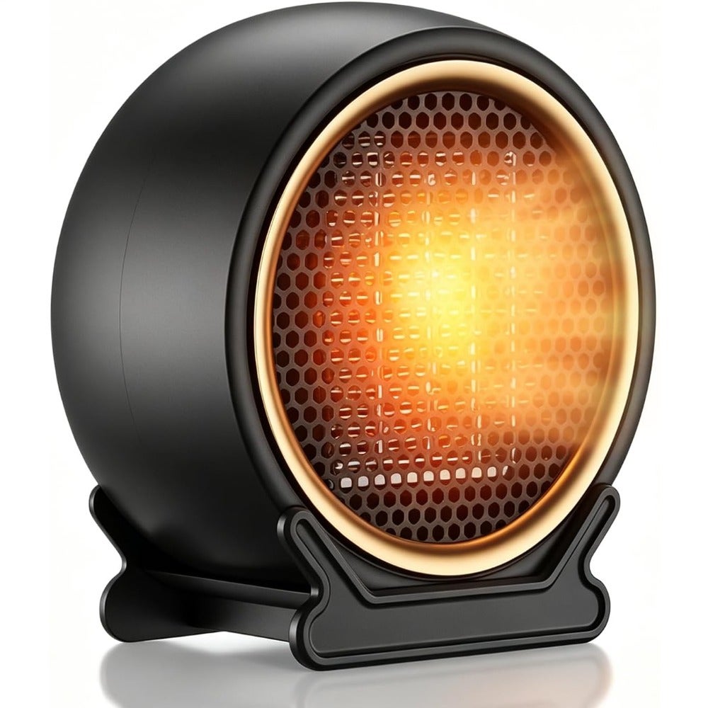 Indoor electric heater, 1200W space heater with 2 heat modes, aluminum housing, black, overheat protection and tip-over safety switch