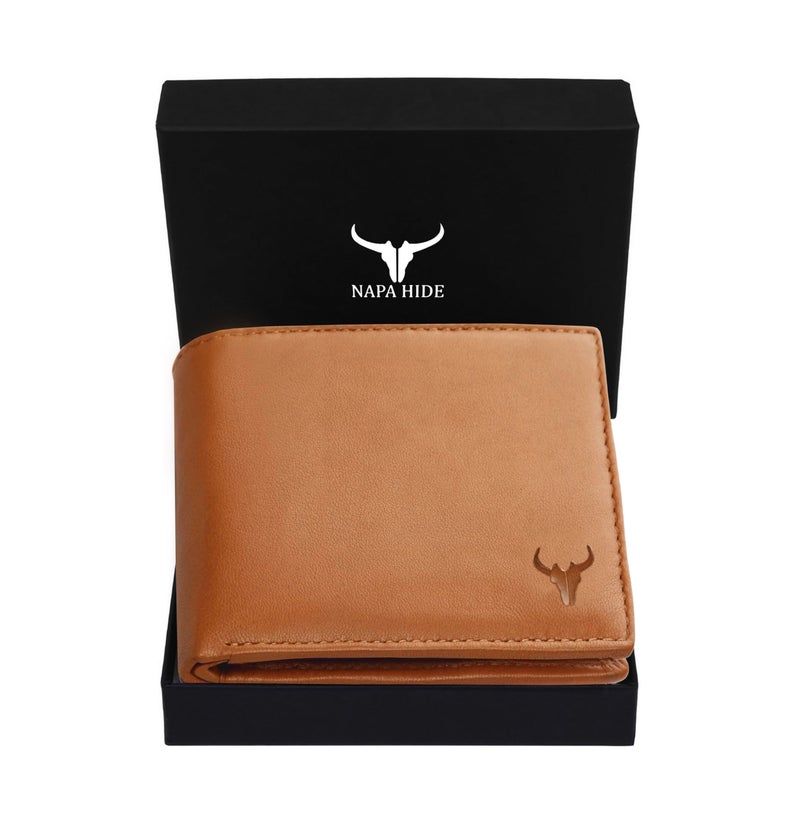 NAPA HIDE Leather Wallet for Men I Handcrafted I Credit/Debit Card Slots I 2 Currency Compartments I 2 Secret Compartments (Tan) - Image 1