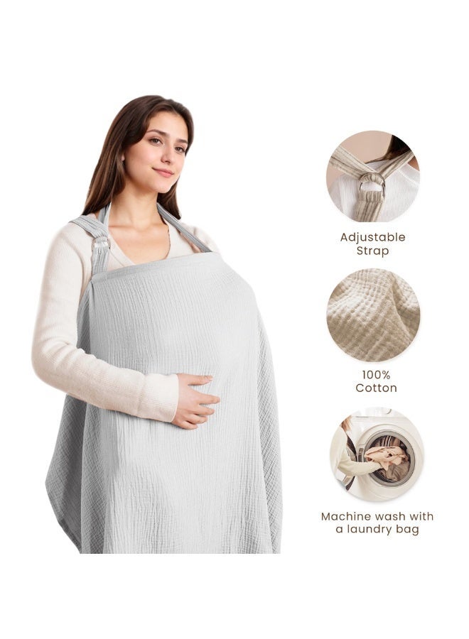 Konssy Muslin Nursing Cover for Baby Breastfeeding, Breathable 100% Cotton Breastfeeding Cover with Rigid Hoop for Mother Nursing Apron, Multi-use Carseat Canopy (Grey) (BRJ06) - Image 3