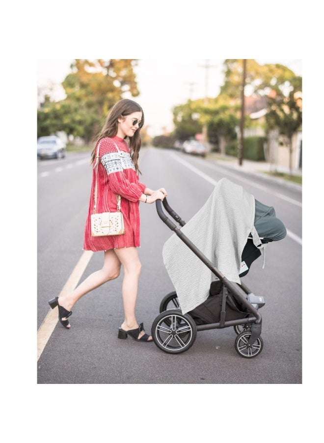 Konssy Muslin Nursing Cover for Baby Breastfeeding, Breathable 100% Cotton Breastfeeding Cover with Rigid Hoop for Mother Nursing Apron, Multi-use Carseat Canopy (Grey) (BRJ06) - Image 5