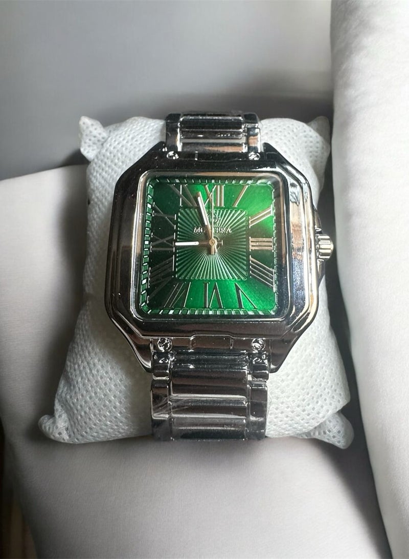 مونتيرا ساعة يد رجالية - وجه أخضر مربع مع سوار معدني - Image 2