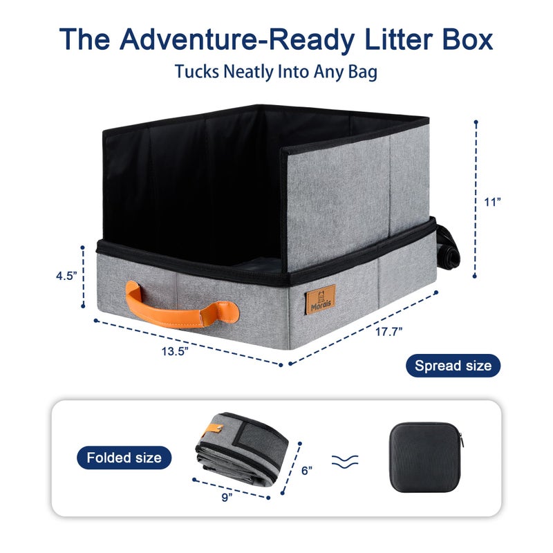 MORAIS Portable Travel Litter Box for Cats, 17.7"Ã—13.5"Ã—11" Collapsible Cat Litter Box with Lid, Leak-Proof Cat Litter Pan for Car Hotel Airplane, Waterproof & Easy to Carry- Gray - Image 2