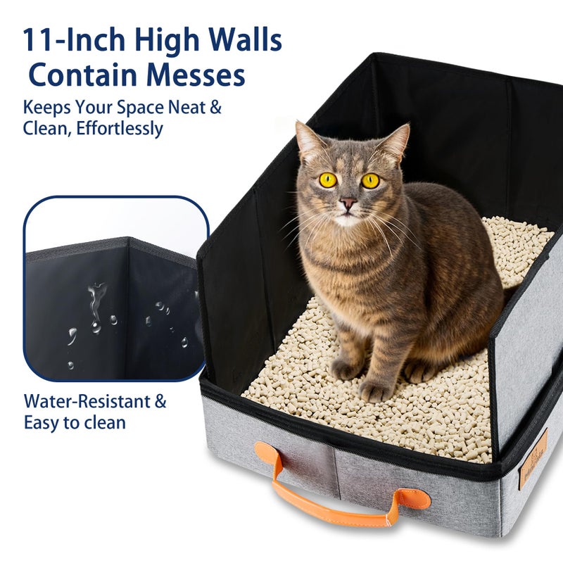 MORAIS Portable Travel Litter Box for Cats, 17.7"Ã—13.5"Ã—11" Collapsible Cat Litter Box with Lid, Leak-Proof Cat Litter Pan for Car Hotel Airplane, Waterproof & Easy to Carry- Gray - Image 3