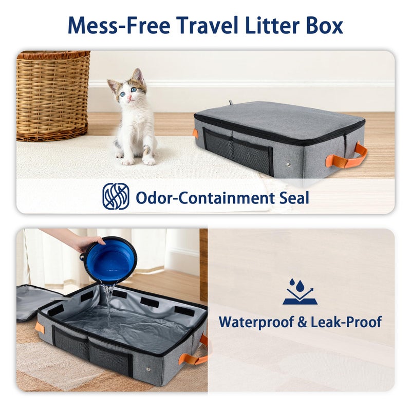 MORAIS Portable Travel Litter Box for Cats, 17.7"Ã—13.5"Ã—11" Collapsible Cat Litter Box with Lid, Leak-Proof Cat Litter Pan for Car Hotel Airplane, Waterproof & Easy to Carry- Gray - Image 5