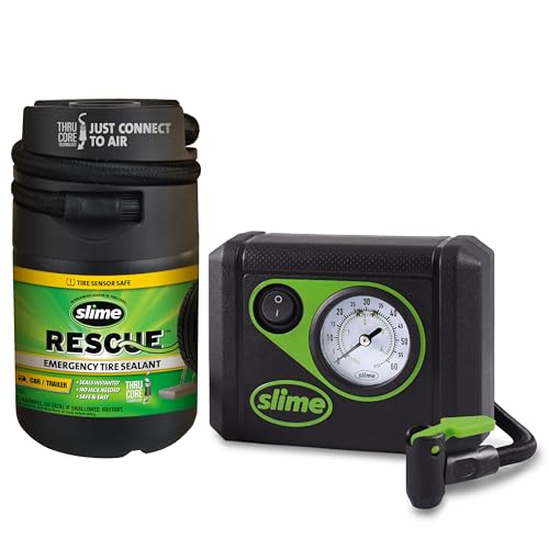 Slime 50138 Flat Tire Puncture Repair, Smart Spair Plus, Emergency Kit for Car Tires, Includes Sealant and Tire Inflator Pump, Suitable for Cars and Other Highway Vehicles, 12 Min Fix - Image 1