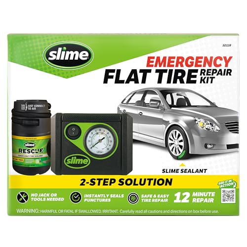 Slime 50138 Flat Tire Puncture Repair, Smart Spair Plus, Emergency Kit for Car Tires, Includes Sealant and Tire Inflator Pump, Suitable for Cars and Other Highway Vehicles, 12 Min Fix - Image 2