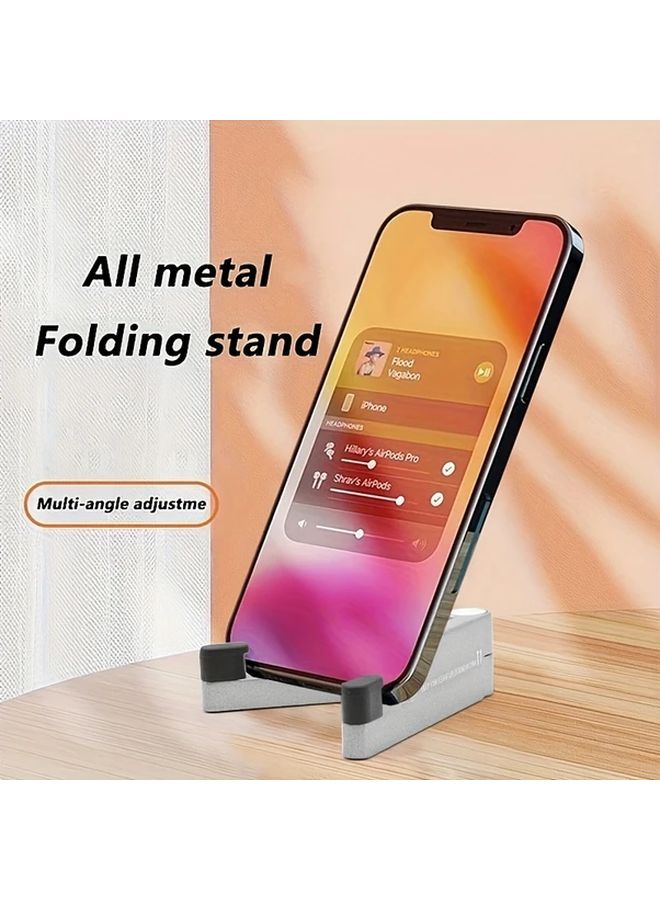 Grey Aluminum Alloy V Shape Folding Phone Stand Portable Desktop Holder - Image 1