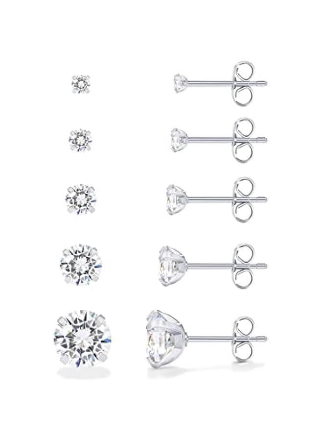 PAVOI 14K Gold Plated Five Pairs Stainless Steel Stud Earrings Set for Women | Hypoallergenic 5 Earrings Pack | Premium Cubic Zirconia Studs - Image 1