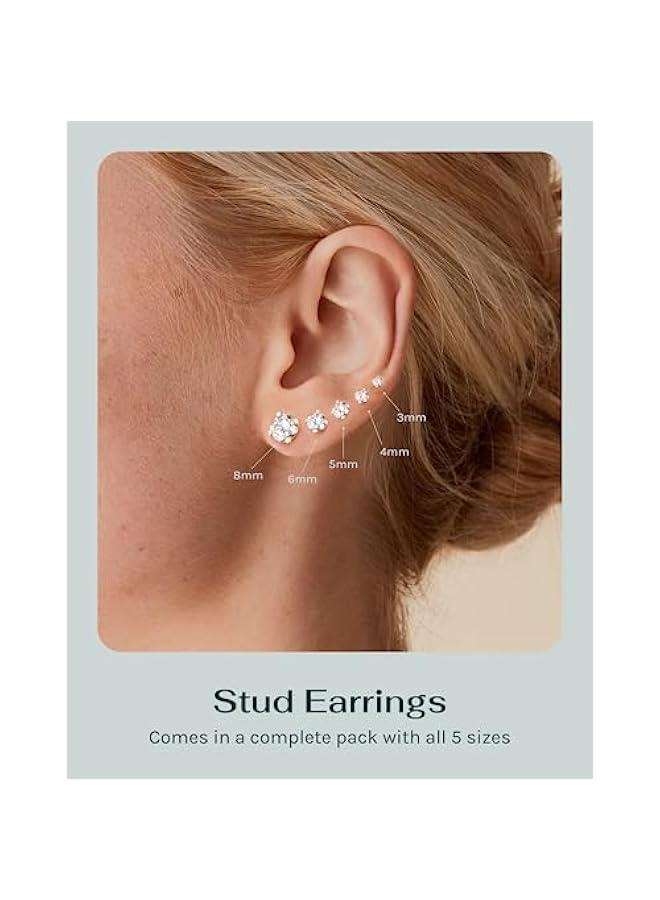 PAVOI 14K Gold Plated Five Pairs Stainless Steel Stud Earrings Set for Women | Hypoallergenic 5 Earrings Pack | Premium Cubic Zirconia Studs - Image 2