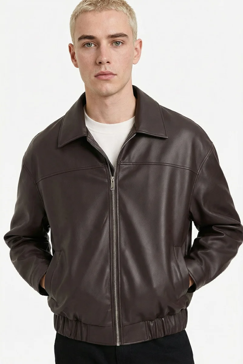 Oversize Fit Zip-Up Faux Leather Jacket