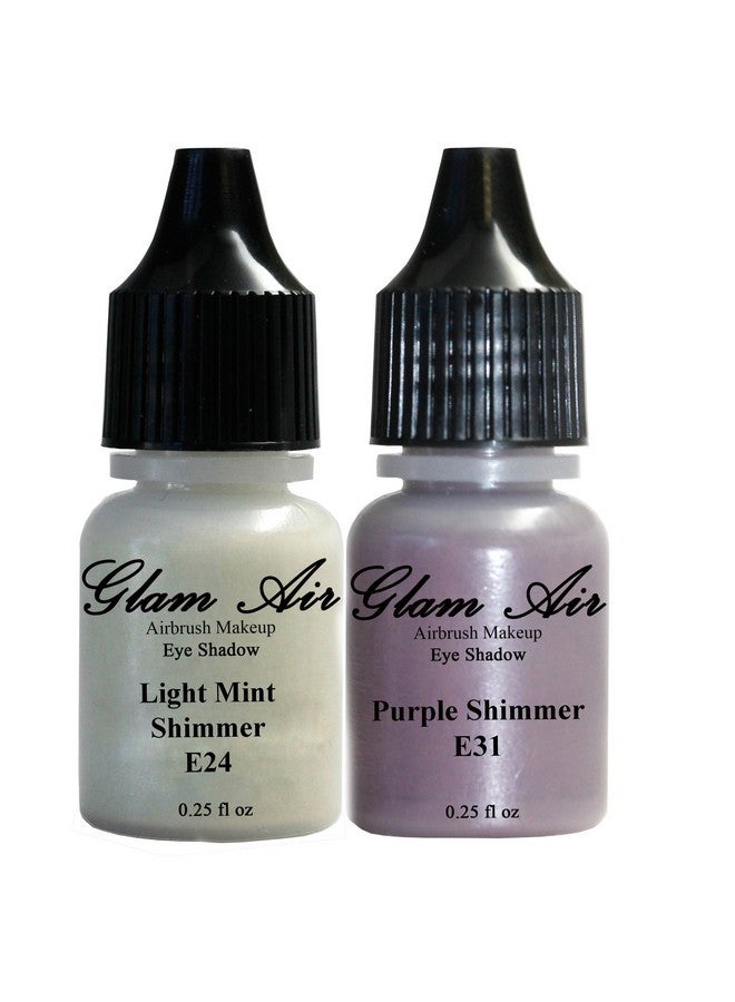 CAMILA Set of Two (2) Shades of Glam Air Airbrush Eye Shadow Makeup E24 Light Mint Shimmer and E31 Purple Shimmer Water-based Formula Last All Day (For All Skin Types) 0.25oz Bottles - Image 1