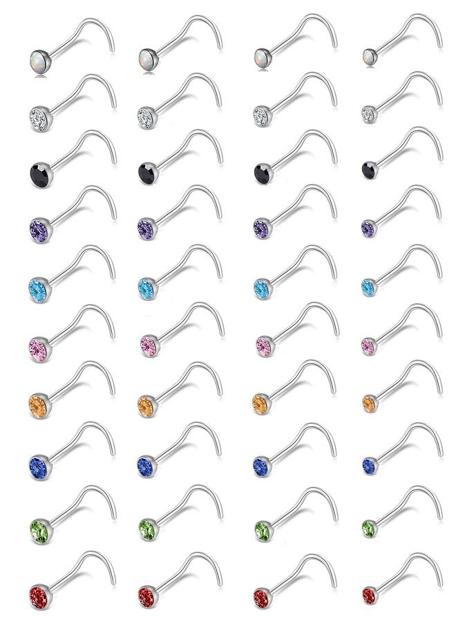 Tornito 20G 40Pcs Stainless Steel Curved Nose Stud Nose Ring CZ Screw Shaped Nose Screw Piercing Jewelry for Women Men - Image 1