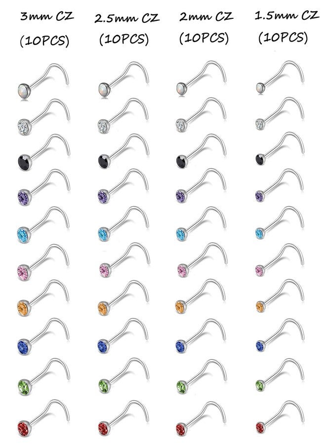 Tornito 20G 40Pcs Stainless Steel Curved Nose Stud Nose Ring CZ Screw Shaped Nose Screw Piercing Jewelry for Women Men - Image 3