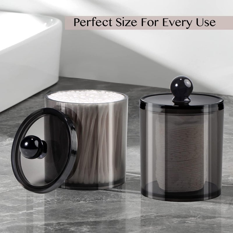 SheeChung 8 Pack Qtip Dispenser Apothecary Jars Bathroom Set with Labels Black Plastic Qtip Holder Storage Set for Cotton Ball, Swab, Rounds,Floss Picks,Hair Clips,Hair Ties(Black) - Image 3