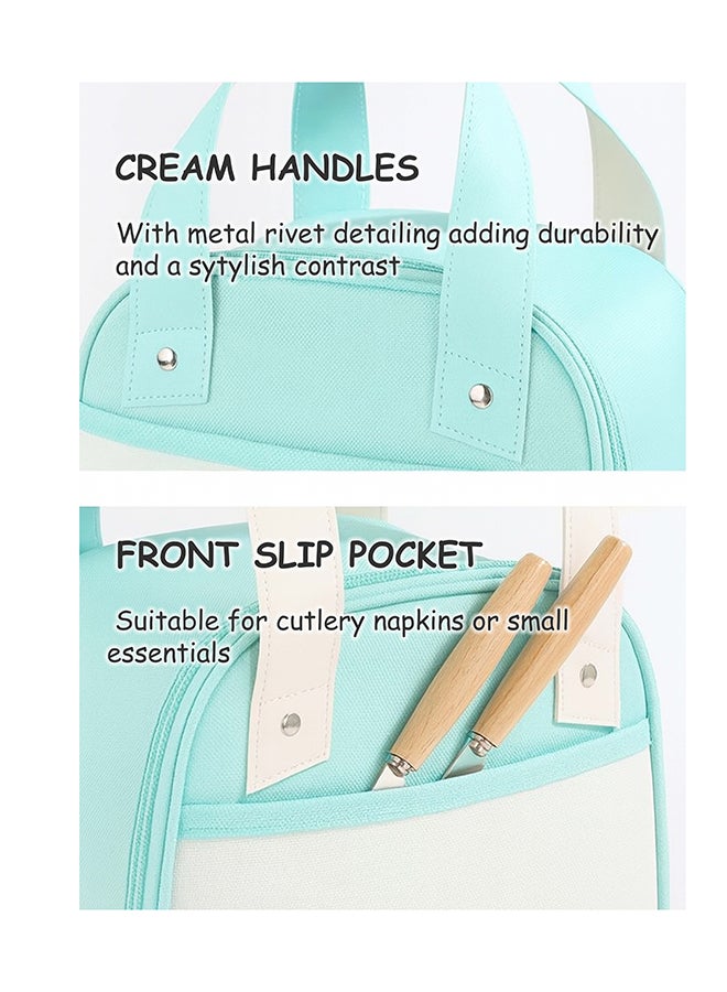 Toshionics Insulated Lunch Box Bag - Leak-Proof Oxford Fabric with High-Grade Zip Lock & Leather Handle With Pocket – Compact Thermal Tote for Snacks, Office, School, Kids – Multi-Color Options – Size 22x19x14 cm – Approx. 6L Capacity - Image 2