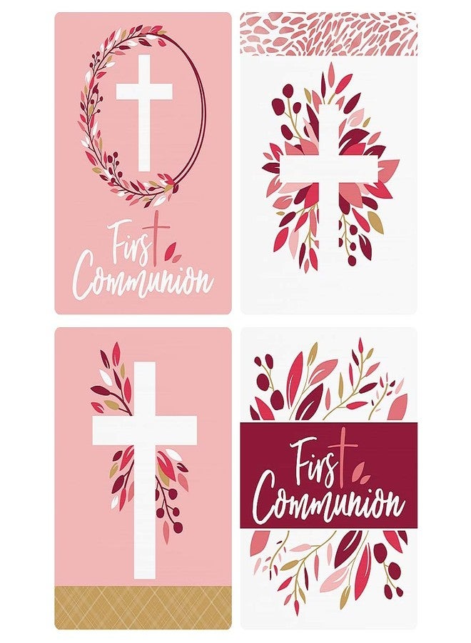 Big Dot of Happiness First Communion Pink Elegant Cross - Girl Religious Party Decorations for Women and Men - Wine Bottle Label Stickers - Set of 4 - Image 3