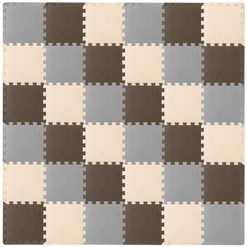 ProSource Foam Puzzle Floor Play Mat for Kids and Babies with Solid Colors 36 or 16 Interlocking Tiles with Borders BrownBeigeGrey