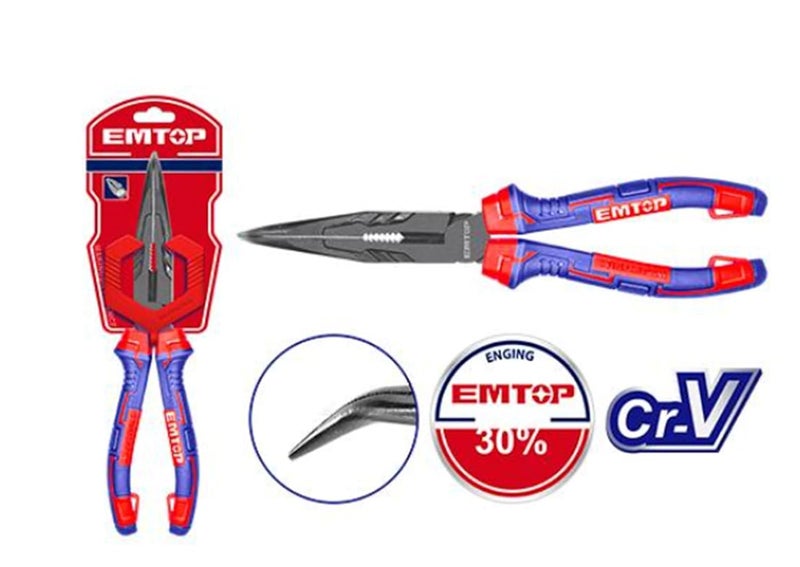 EMTOP EMTOP MBTstore EPLRB0821 High Leverage Bent Nose Pliers 200mm 30 Energy Saving CrV Steel Teflon Coating TPR Handle  - Image 2