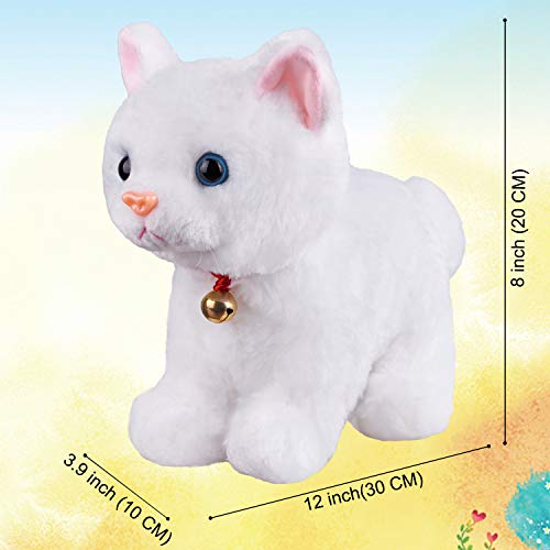 Marsjoy White Plush Cat Stuffed Animal Interactive Cat Robot, Robotic Cat Barking Meow Kitten Touch Control, Electronic Pet, Robot Kitty Toy, Animated Cat for Girl Baby Kid L:12" * H:8" * - Image 4