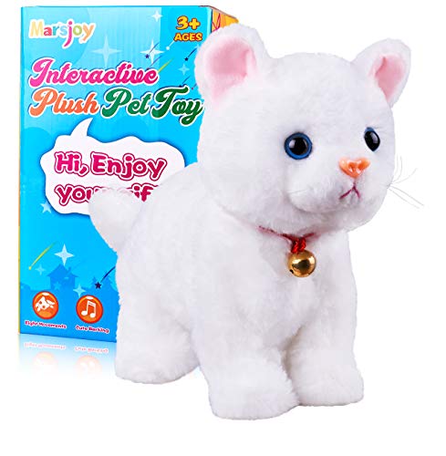 Marsjoy White Plush Cat Stuffed Animal Interactive Cat Robot, Robotic Cat Barking Meow Kitten Touch Control, Electronic Pet, Robot Kitty Toy, Animated Cat for Girl Baby Kid L:12" * H:8" * - Image 1