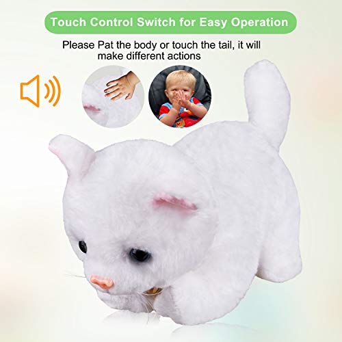 Marsjoy White Plush Cat Stuffed Animal Interactive Cat Robot, Robotic Cat Barking Meow Kitten Touch Control, Electronic Pet, Robot Kitty Toy, Animated Cat for Girl Baby Kid L:12" * H:8" * - Image 3