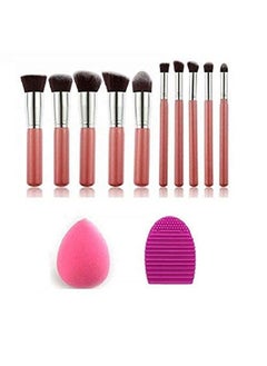 Kylie Fiber Bristle Makeup Brush Kit With Blender Sponge And Brush Cleaner Pink Silver 10 Pcs  - Image 1
