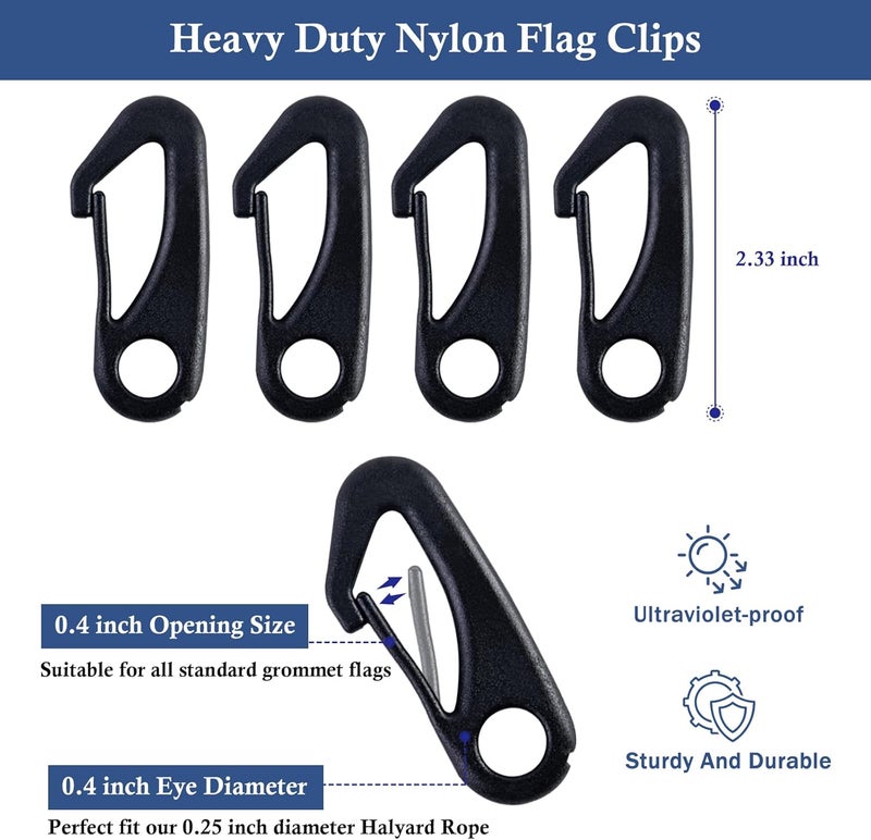 NQ Flag Pole Rope Kit - 50 Feet x 1/4" Diameter Flag Pole Halyard Nylon Rope with 4 Pieces Flag Pole Hook Clips - Outdoor Flagpole Accessories, Rope for Clothesline, Swing, Camping (50FT, Black) - Image 4