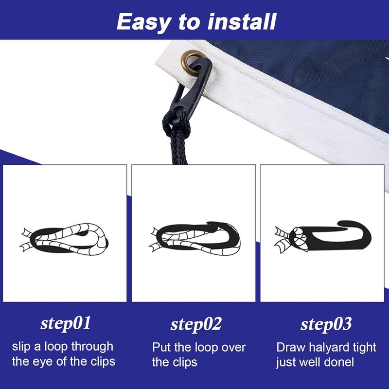 NQ Flag Pole Rope Kit - 50 Feet x 1/4" Diameter Flag Pole Halyard Nylon Rope with 4 Pieces Flag Pole Hook Clips - Outdoor Flagpole Accessories, Rope for Clothesline, Swing, Camping (50FT, Black) - Image 5