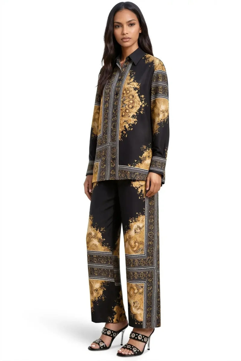 جينيفر Abstract Shirt Collar Co-ord Set
