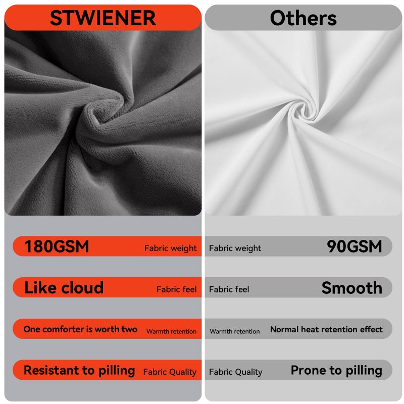 STWIENER Super King Comforter Duvet Insert 120"x98" - Plush Fluffy Heavy Winter Flannel, Extra Large Super King Size Breathable Microfiber with 8 Corner Tabs, All Seasons Warm Bedding (Grey) - Image 4