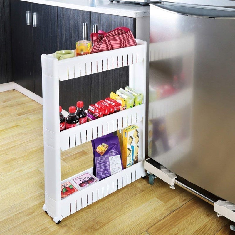 UK Enterprise 3 Tier Slim Multipurpose Storage Rack for KitchenBathroomBedroom Space Saving Storage Organizer Rack Shelf with Wheels Make in India White - Image 2