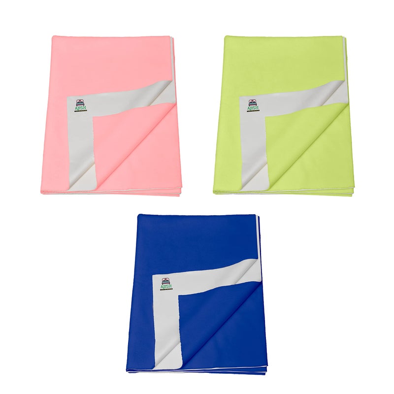 AJISH Pack of 3, Baby Bed Protector Reusable - Soft Cotton 100% Waterproof High Absorbent Faster Dry Sheet - Best for New Born Babies & Toddler Children (Large - 100X140CM) (Pink,Mint Green,Navy Blue) - Image 1