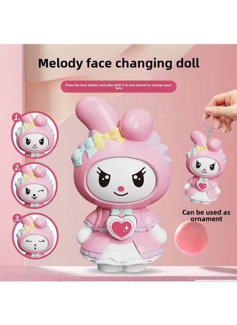 Xiao Xin Face-changing Doll Cartoon Q Meng Style Face-changing Doll Decompression Keychain Classic Small Toy-Color:Pink Melody Face Changing  Free Keychain