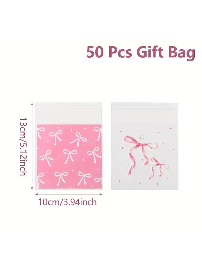 50 قطعة من أكياس هدايا حفلات بعقدة فيونكة وردية وبيضاء - حلوى وهدايا لأعياد الميلاد وحفلات الزفاف والاحتفالات - Image 4