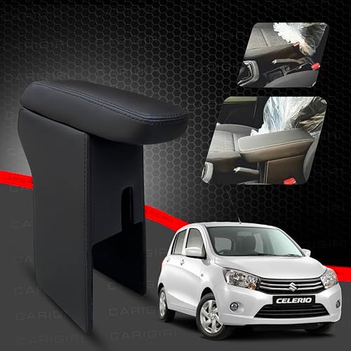 Carigiri Premium Finish Car Armrest with Storage Box And High Density Moulded Foam For Maruti Suzuki Celerio (Models-2014-2020) (All Colours,Nappa Leatherette) (Black With Black Double Stitching) - Image 1