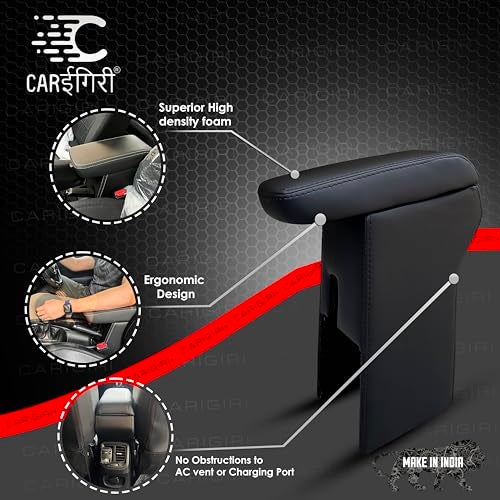 Carigiri Premium Finish Car Armrest with Storage Box And High Density Moulded Foam For Maruti Suzuki Celerio (Models-2014-2020) (All Colours,Nappa Leatherette) (Black With Black Double Stitching) - Image 2