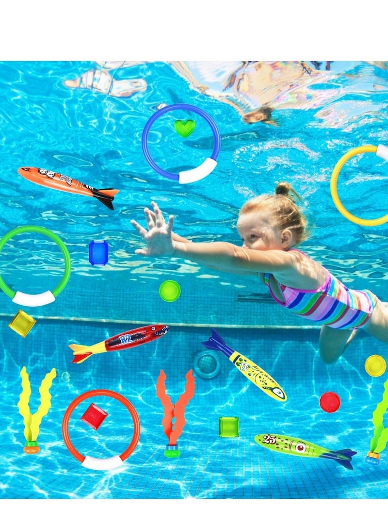 Y&D 19PCS Underwater Diving Pool Toys Kit Torpedo Bandits Rings Gemstones Ball Streamers Sinking Seaweed Swimming For Kids Boys Girls - Image 3