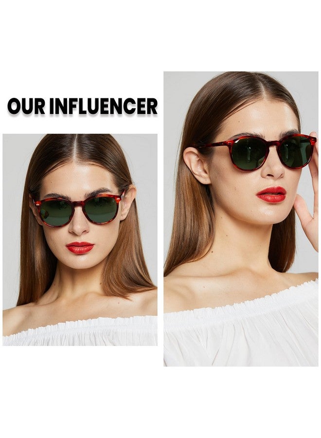 Duco Retro Round Uv400 Polarized Sunglasses For Women Men Vintage Shades Classic Acetate Trendy Fashion Sunglass Dc1230 (Tortoise Frame G15 Green Lens) - Image 2