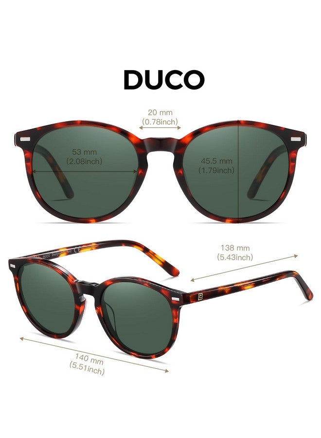 Duco Retro Round Uv400 Polarized Sunglasses For Women Men Vintage Shades Classic Acetate Trendy Fashion Sunglass Dc1230 (Tortoise Frame G15 Green Lens) - Image 3