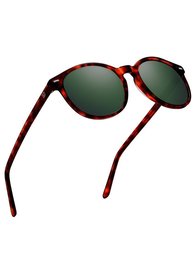 Duco Retro Round Uv400 Polarized Sunglasses For Women Men Vintage Shades Classic Acetate Trendy Fashion Sunglass Dc1230 (Tortoise Frame G15 Green Lens) - Image 1