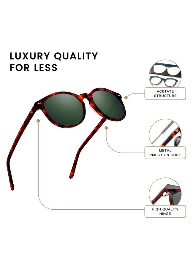 Duco Retro Round Uv400 Polarized Sunglasses For Women Men Vintage Shades Classic Acetate Trendy Fashion Sunglass Dc1230 (Tortoise Frame G15 Green Lens) - Image 4