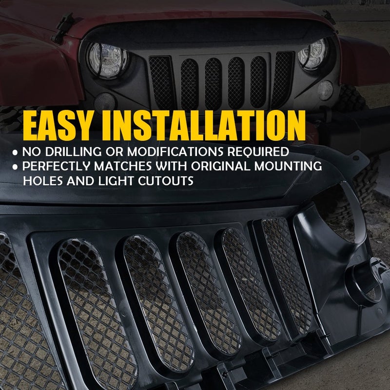 Xprite Front Matte Black Transformer Grille Grid Grill W/Mesh Compatible with 2007-2018 Jeep Wrangler Rubicon Sahara Sport JK - Image 5