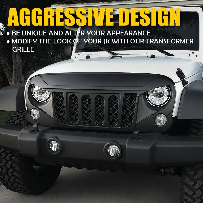 Xprite Front Matte Black Transformer Grille Grid Grill W/Mesh Compatible with 2007-2018 Jeep Wrangler Rubicon Sahara Sport JK - Image 2