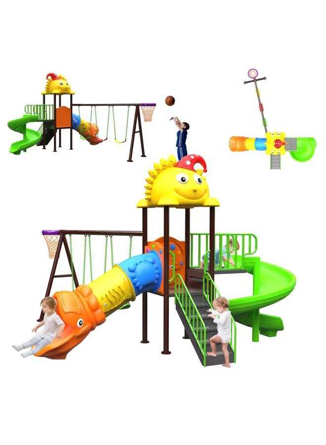 JSAITOYS Kids Outdoor Swing Slide Playset Plastic Commercial Basketball Hoop Playground Equipment Backyard  - Image 1
