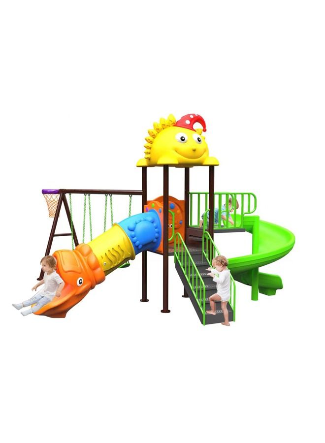 JSAITOYS Kids Outdoor Swing Slide Playset Plastic Commercial Basketball Hoop Playground Equipment Backyard  - Image 3