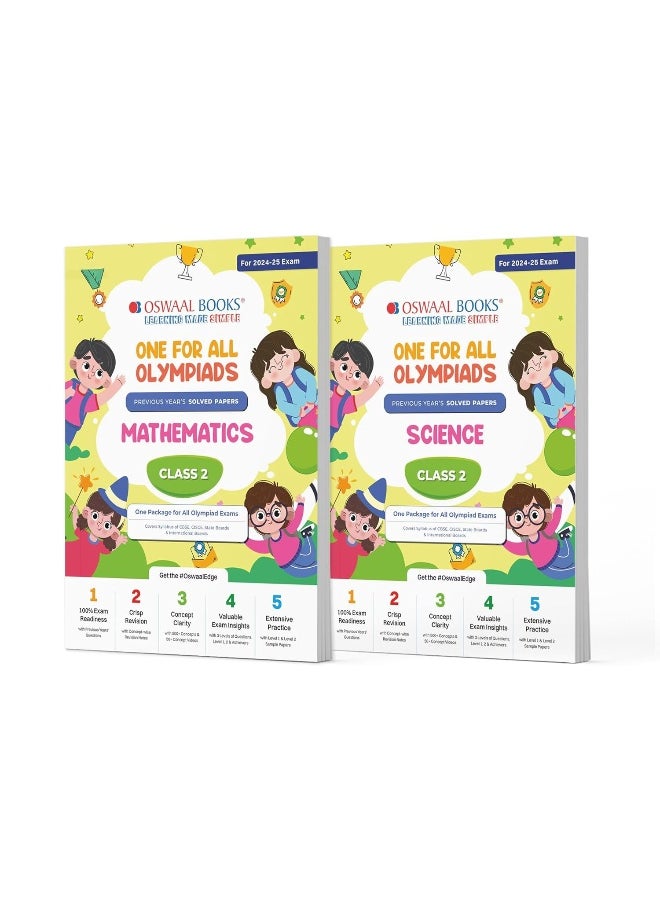 Oswaal One For All Olympiad Previous Years' Solved Papers Class 2 (Set of 2 Books) Maths & Science for 2024-25 Exam  - Image 1