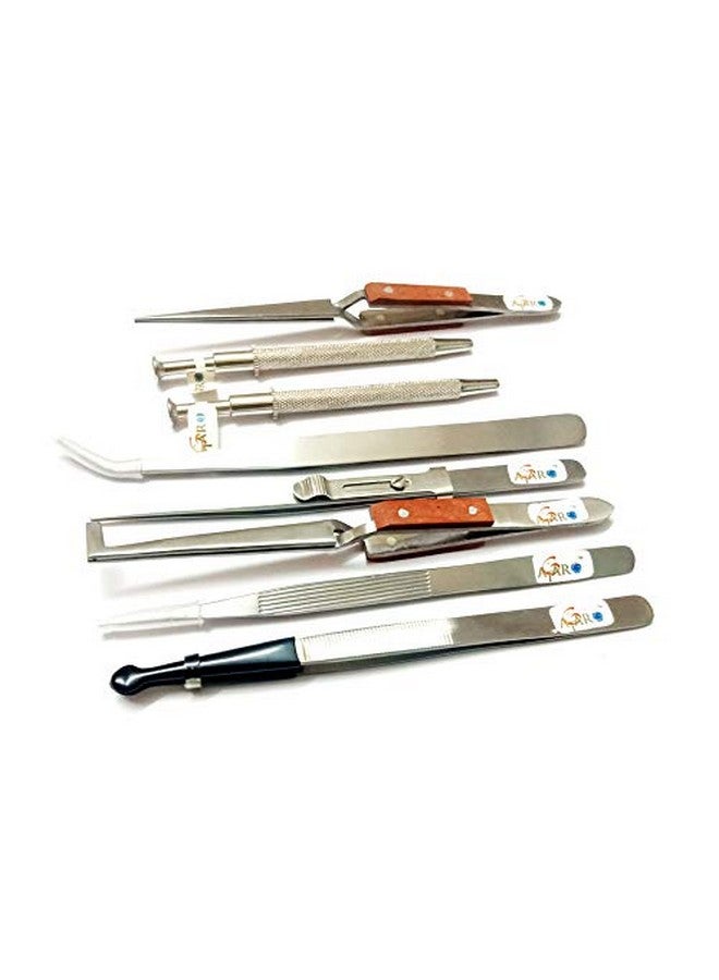 ATAR SET 8 TWEEZERS INCLUDING 4 NON-FIBER GRIP TWEEZERS, 2 PRONGS & 2 FIBER GRIP CROSSLOCK TWEEZERS WITH CASE - Image 1