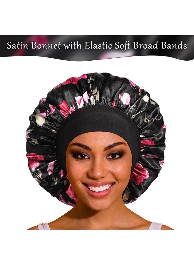 Roybens Satin Bonnet Silk Bonnet Hair Bonnet For Sleeping 4 Pack Bonnets For Black Women With Wide Elastic Band For Curly Hair - Image 2